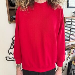 Vintage 80s 90s Red Blank Raglan Crewneck Sweatshirt USA ~ Size Large
